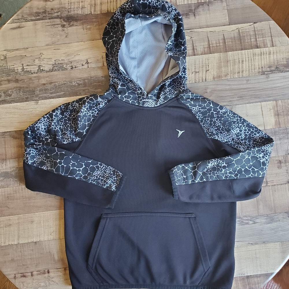 Old Navy Active Go-Dry Black Gray Hoodie Hooded Sweatshirt Pullover Top Size 6-7